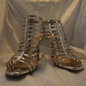 Christian Siriano Womens Silver Krissy Caged Pump